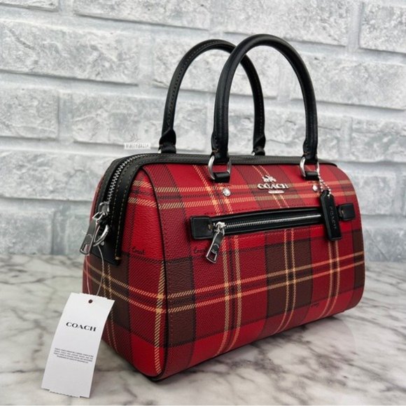 Coach Rowan Satchel Crossbody & Mini Skinny Id Case Wallet In Tartan Plaid Print - Picture 3 of 16